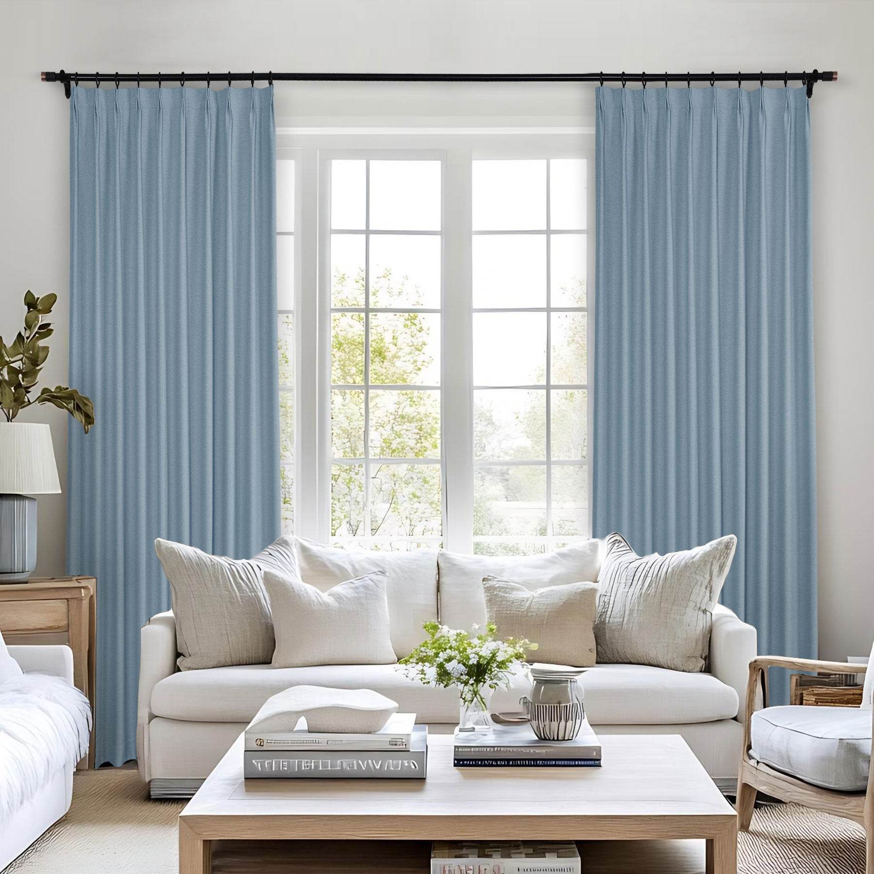 Frank Heavyweight Linen Blend Blackout Curtains - Thermal Insulated, Room Darkening, Pinch Pleat Drapes - Cololeaf