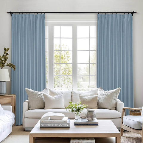 Frank Heavyweight Linen Blend Blackout Curtains - Thermal Insulated, Room Darkening, Pinch Pleat Drapes - Cololeaf