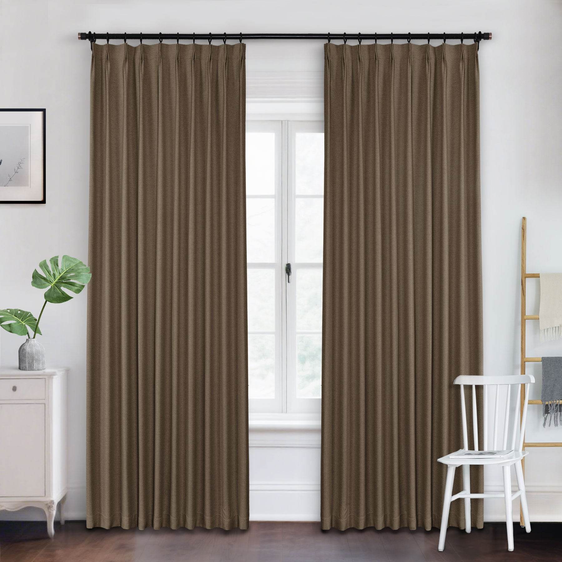Frank Heavyweight Linen Blend Blackout Curtains - Thermal Insulated, Room Darkening, Pinch Pleat Drapes - Cololeaf