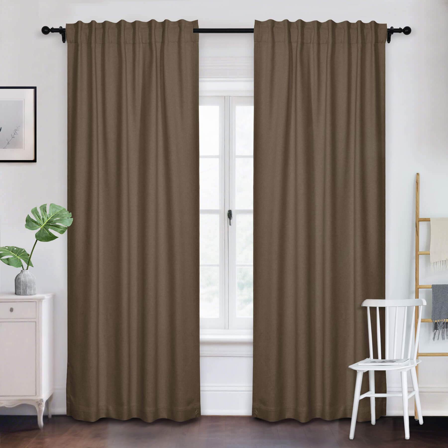Frank Room Darkening Linen Blend Curtains Heavy Weight Thermal Blackout Drapes Back Tab & Rod Pocket - Cololeaf -- #07 Sand Beige