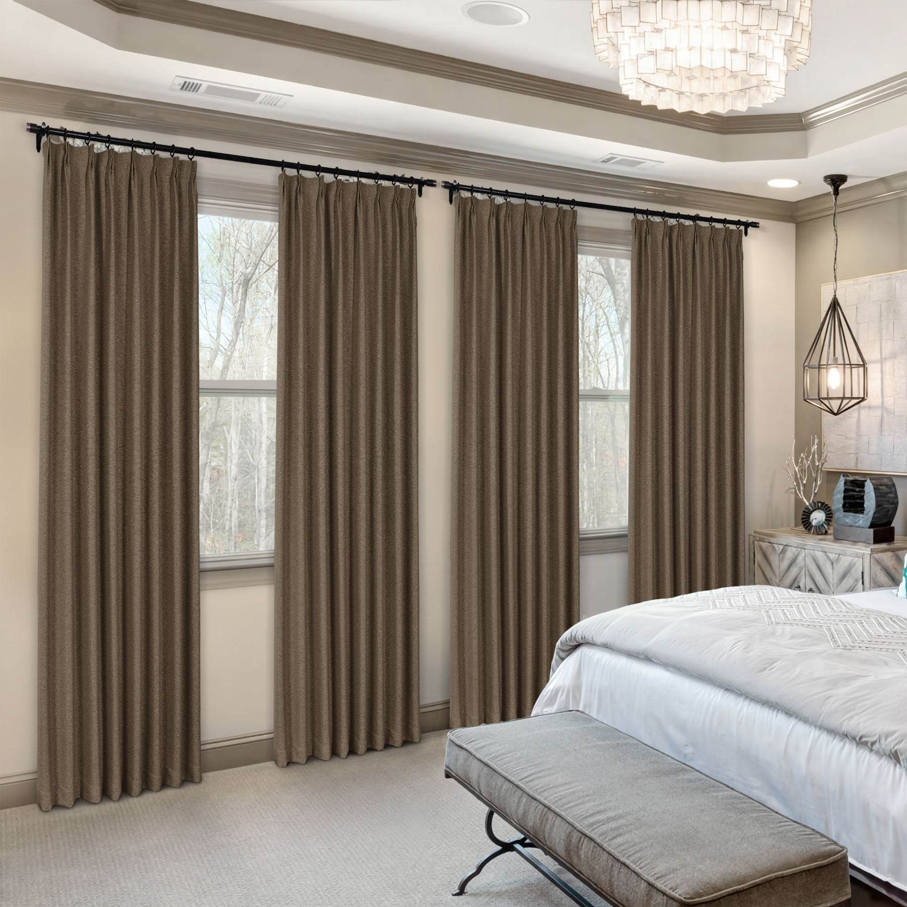 Frank Heavyweight Linen Blend Blackout Curtains - Thermal Insulated, Room Darkening, Pinch Pleat Drapes - Cololeaf