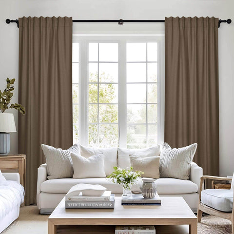 Frank Room Darkening Linen Blend Curtains Heavy Weight Thermal Blackout Drapes Back Tab & Rod Pocket - Cololeaf -- #07 Sand Beige