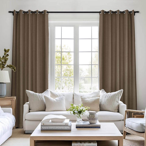 Frank Room Darkening Linen Blend Curtains Heavy Weight Thermal Blackout Drapes Grommet - Cololeaf -- #01 Ivory White