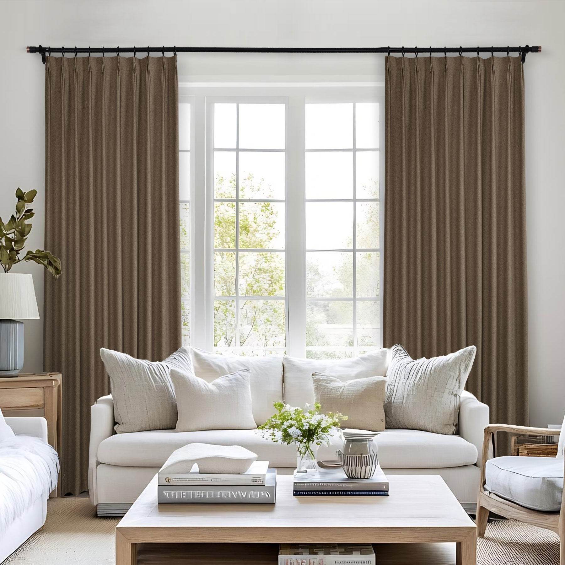 Frank Heavyweight Linen Blend Blackout Curtains - Thermal Insulated, Room Darkening, Pinch Pleat Drapes - Cololeaf