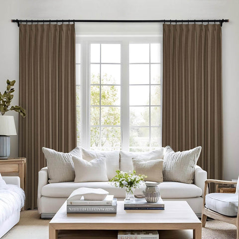 Frank Heavyweight Linen Blend Blackout Curtains - Thermal Insulated, Room Darkening, Pinch Pleat Drapes - Cololeaf