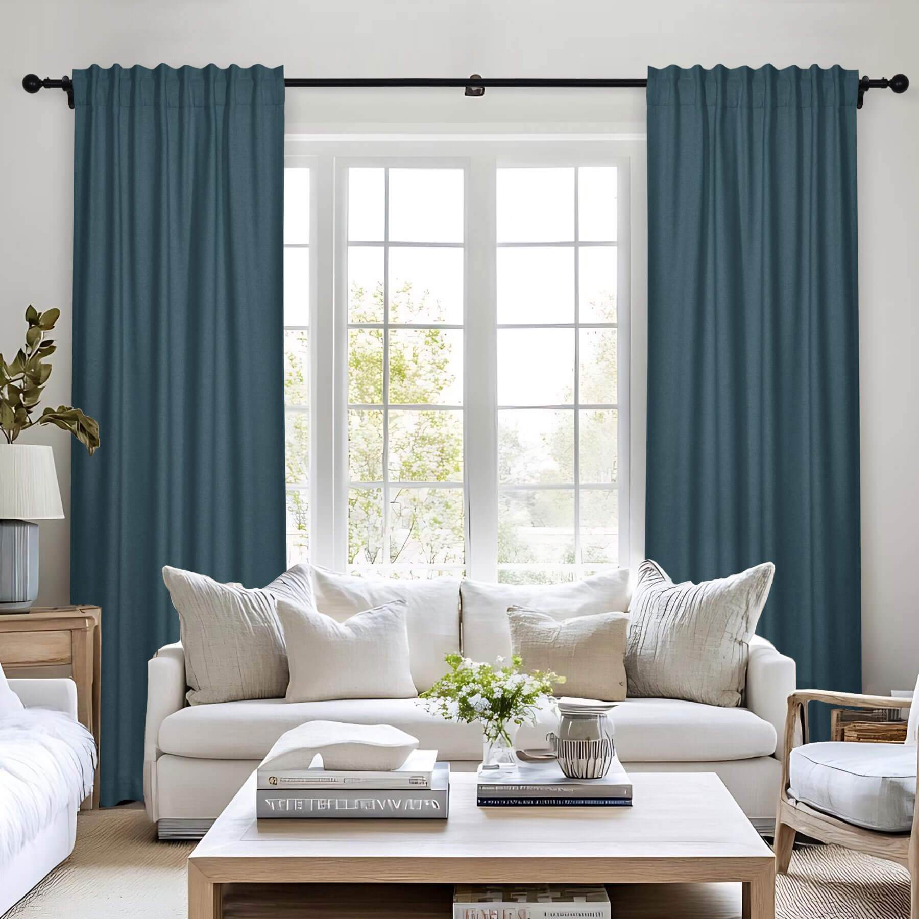 Frank Room Darkening Linen Blend Curtains Heavy Weight Thermal Blackout Drapes Back Tab & Rod Pocket - Cololeaf -- #07 Sand Beige