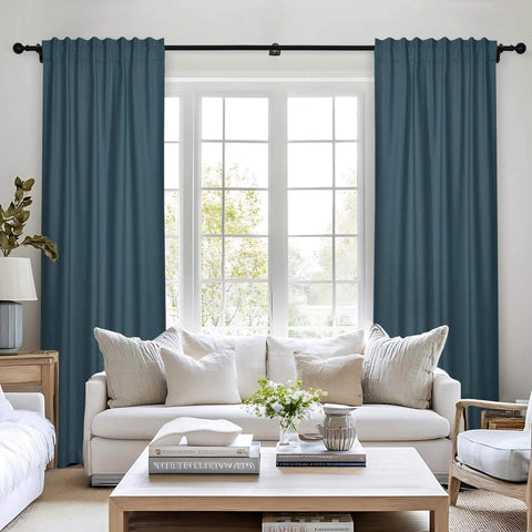 Frank Room Darkening Linen Blend Curtains Heavy Weight Thermal Blackout Drapes Back Tab & Rod Pocket - Cololeaf -- #07 Sand Beige