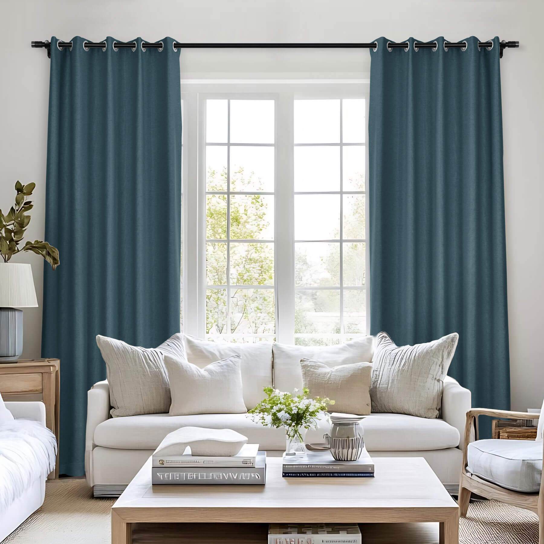 Frank Room Darkening Linen Blend Curtains Heavy Weight Thermal Blackout Drapes Grommet - Cololeaf -- #01 Ivory White