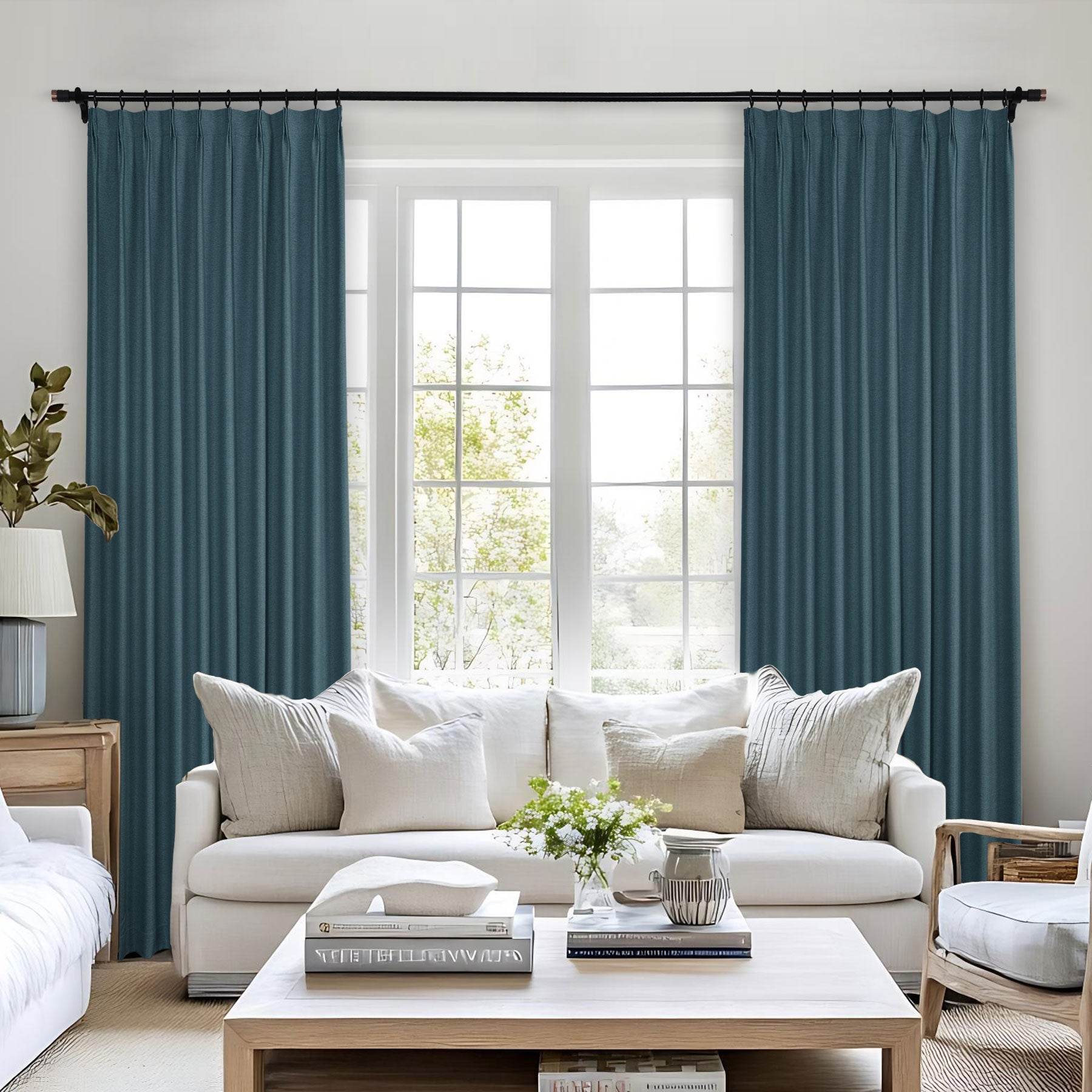Frank Heavyweight Linen Blend Blackout Curtains - Thermal Insulated, Room Darkening, Pinch Pleat Drapes - Cololeaf