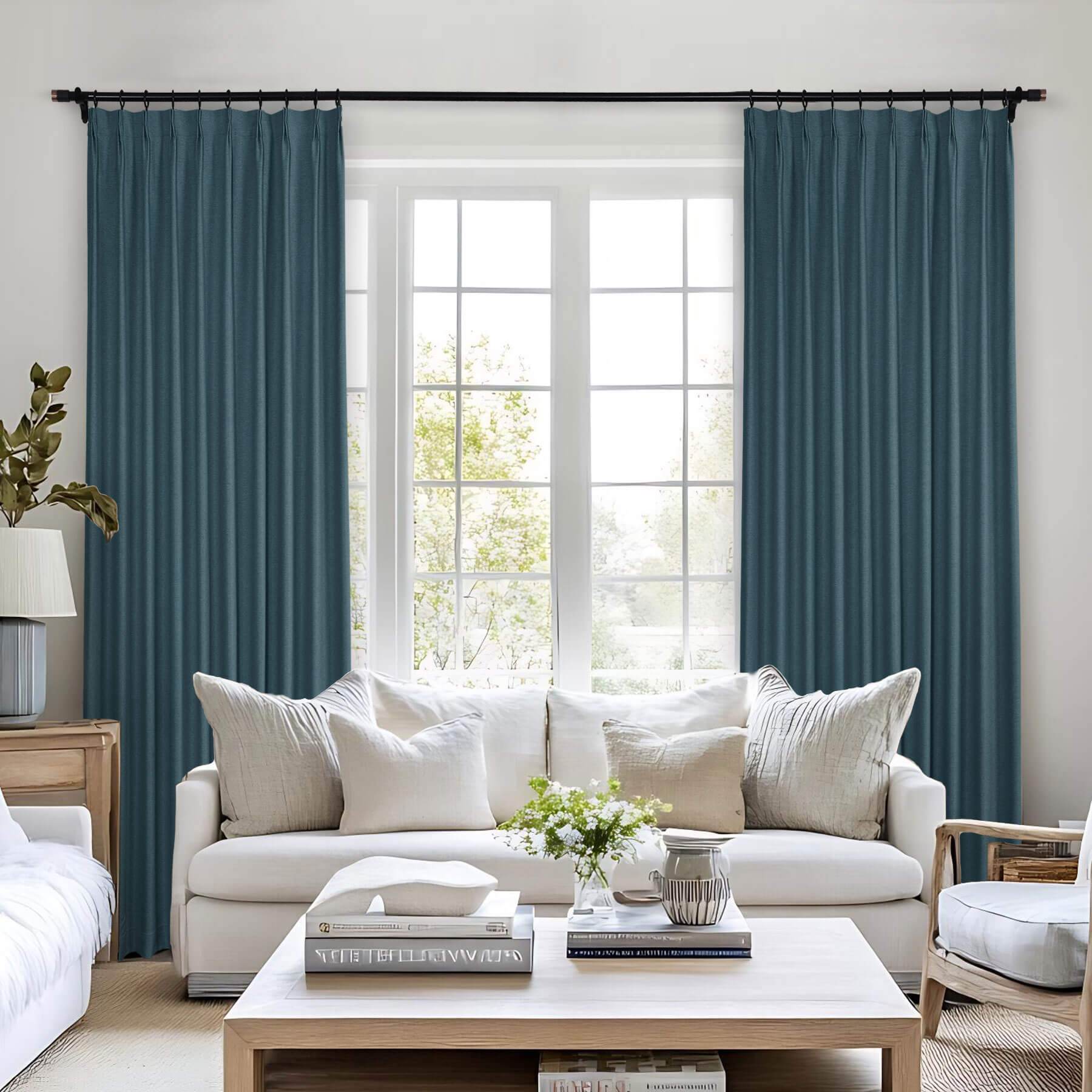 Frank Heavyweight Linen Blend Blackout Curtains - Thermal Insulated, Room Darkening, Pinch Pleat Drapes - Cololeaf -- #01 Ivory White