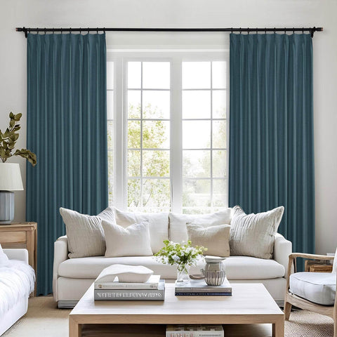 Frank Heavyweight Linen Blend Blackout Curtains - Thermal Insulated, Room Darkening, Pinch Pleat Drapes - Cololeaf