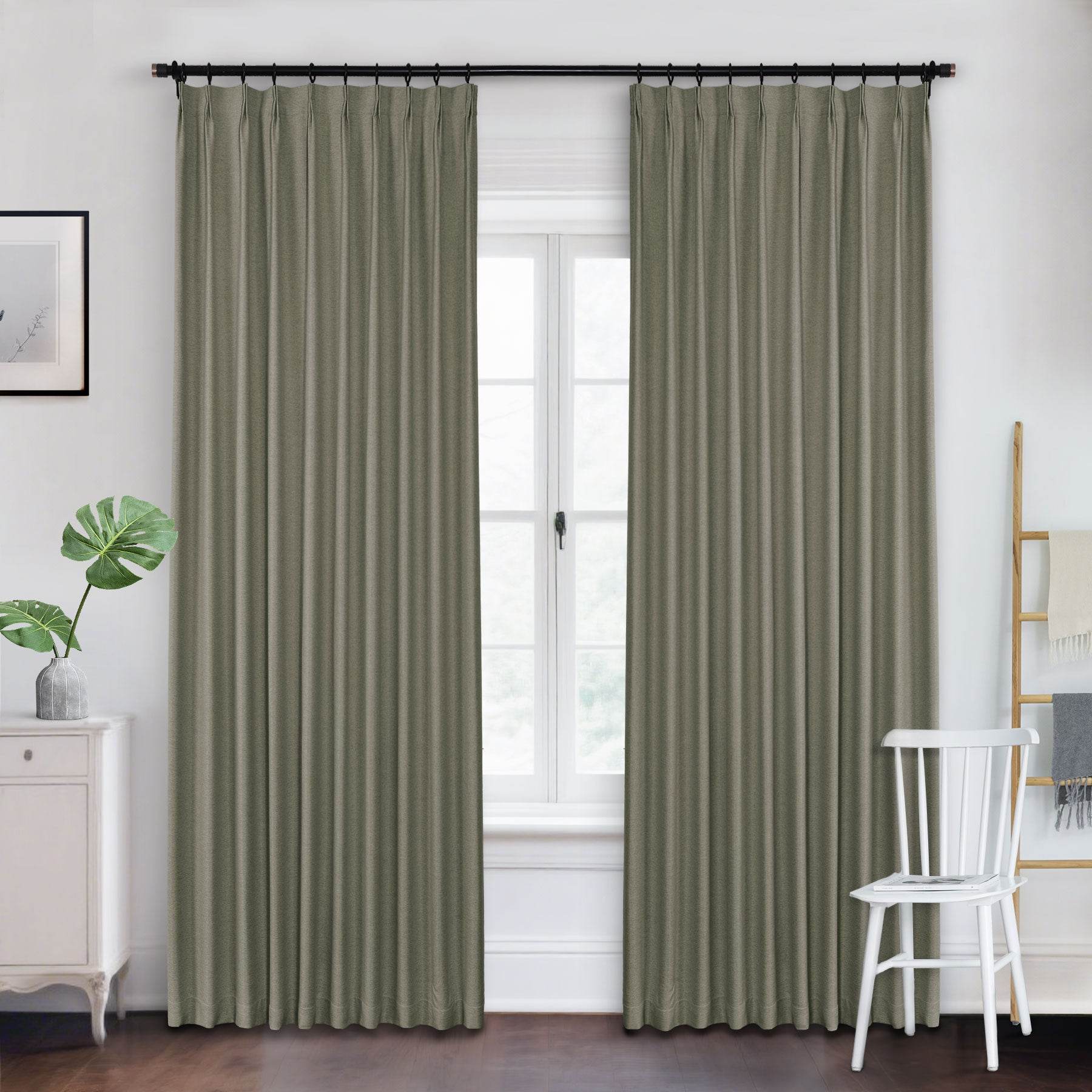 Frank Heavyweight Linen Blend Blackout Curtains - Thermal Insulated, Room Darkening, Pinch Pleat Drapes - Cololeaf