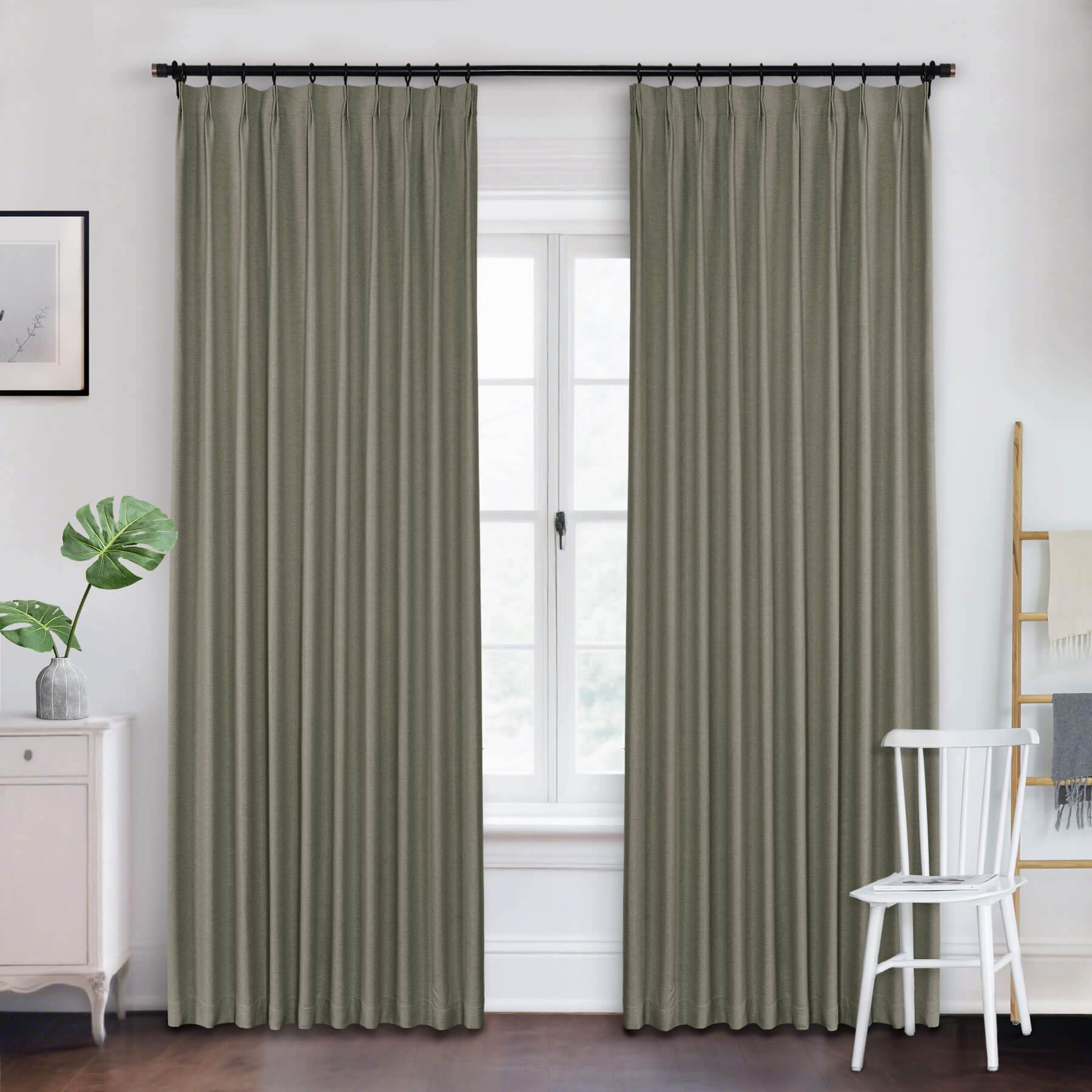Frank Heavyweight Linen Blend Blackout Curtains - Thermal Insulated, Room Darkening, Pinch Pleat Drapes - Cololeaf -- #01 Ivory White
