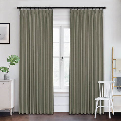 Frank Heavyweight Linen Blend Blackout Curtains - Thermal Insulated, Room Darkening, Pinch Pleat Drapes - Cololeaf