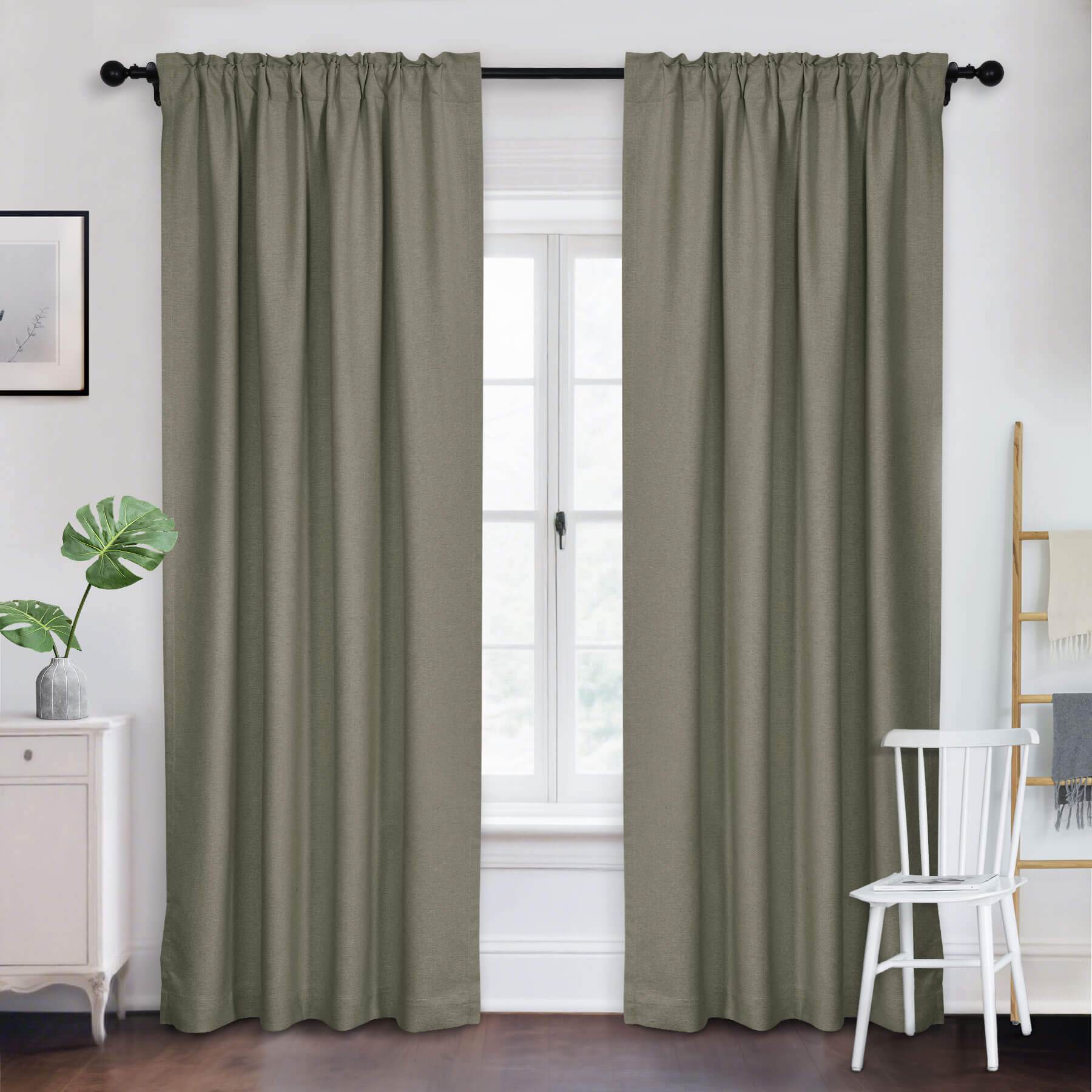 Frank Room Darkening Linen Blend Curtains Heavy Weight Thermal Blackout Drapes Back Tab & Rod Pocket - Cololeaf -- #07 Sand Beige