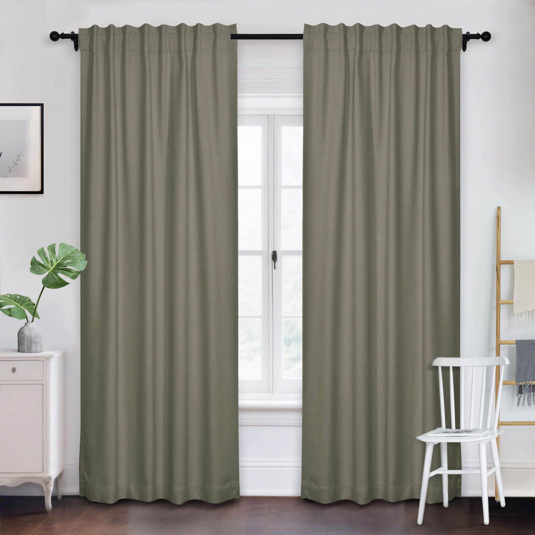 Frank Room Darkening Linen Blend Curtains Heavy Weight Thermal Blackout Drapes Back Tab & Rod Pocket - Cololeaf -- #07 Sand Beige