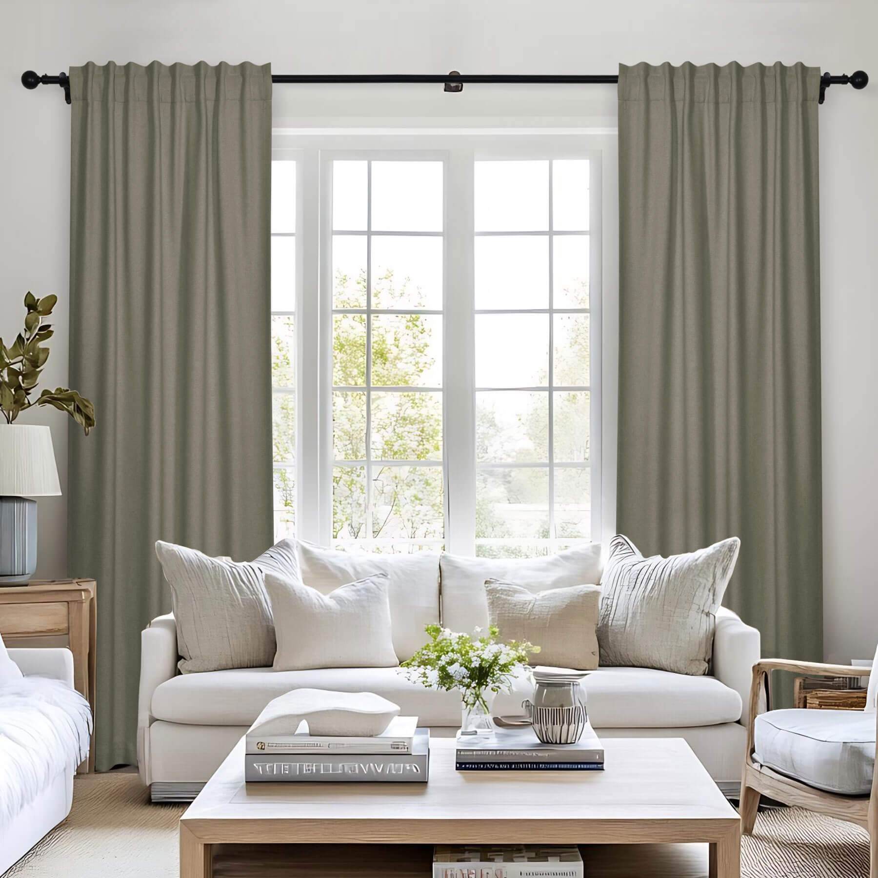 Frank Room Darkening Linen Blend Curtains Heavy Weight Thermal Blackout Drapes Back Tab & Rod Pocket - Cololeaf -- #07 Sand Beige