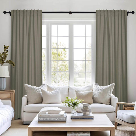 Frank Room Darkening Linen Blend Curtains Heavy Weight Thermal Blackout Drapes Back Tab & Rod Pocket - Cololeaf -- #07 Sand Beige