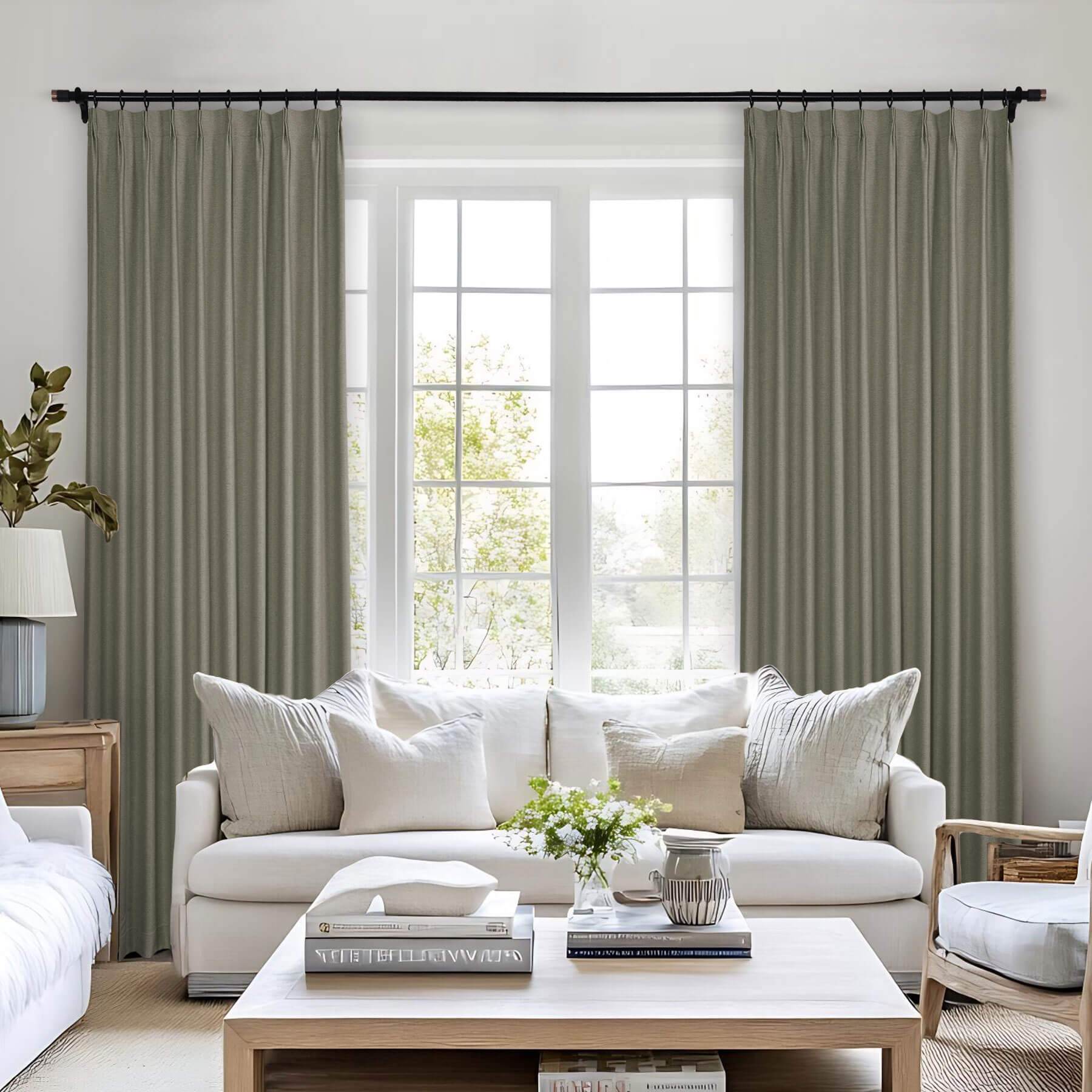 Frank Heavyweight Linen Blend Blackout Curtains - Thermal Insulated, Room Darkening, Pinch Pleat Drapes - Cololeaf -- #01 Ivory White