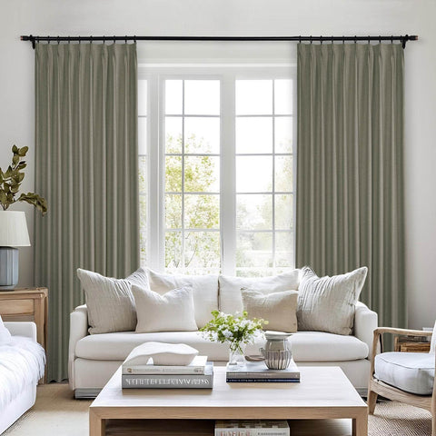 Frank Heavyweight Linen Blend Blackout Curtains - Thermal Insulated, Room Darkening, Pinch Pleat Drapes - Cololeaf