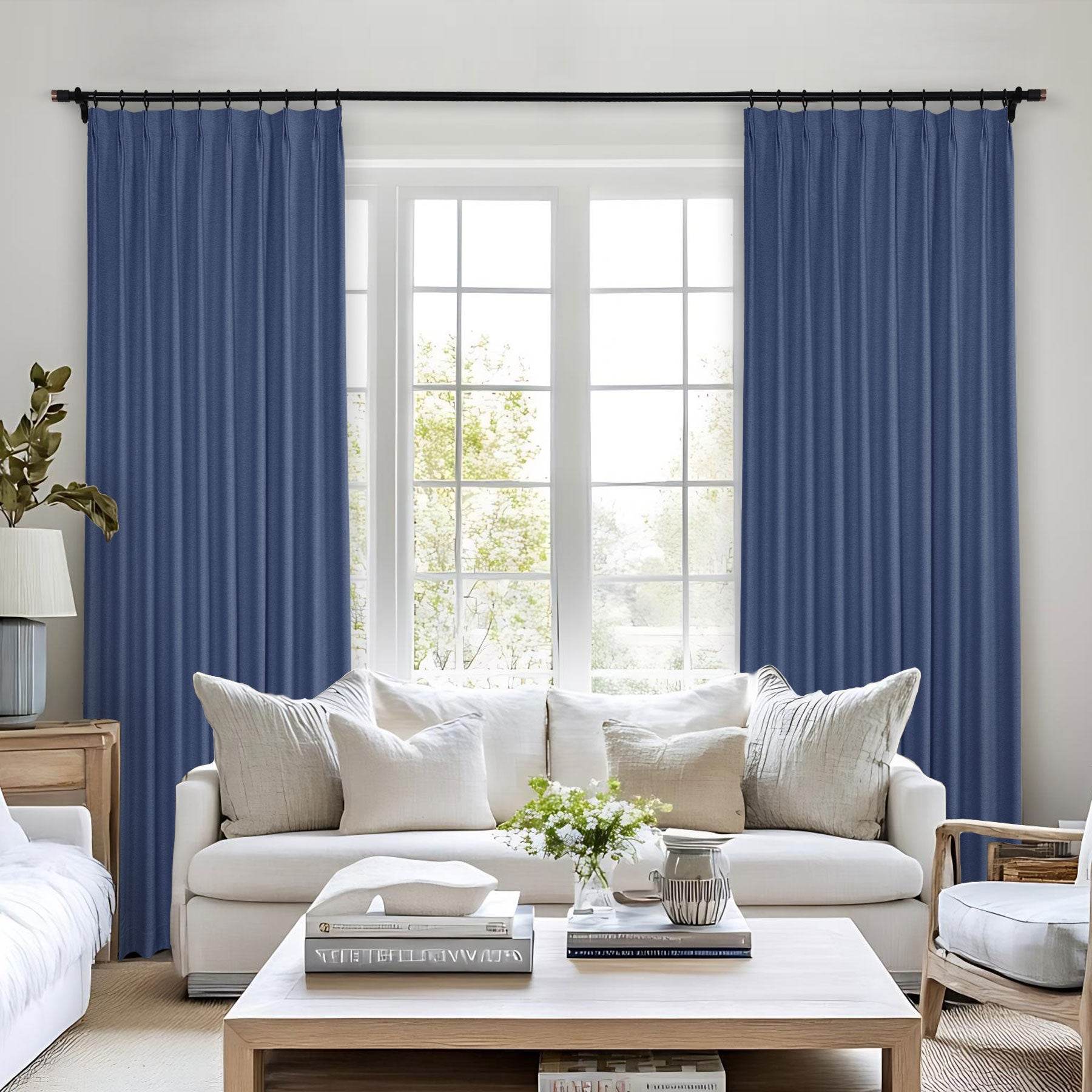 Frank Heavyweight Linen Blend Blackout Curtains - Thermal Insulated, Room Darkening, Pinch Pleat Drapes - Cololeaf