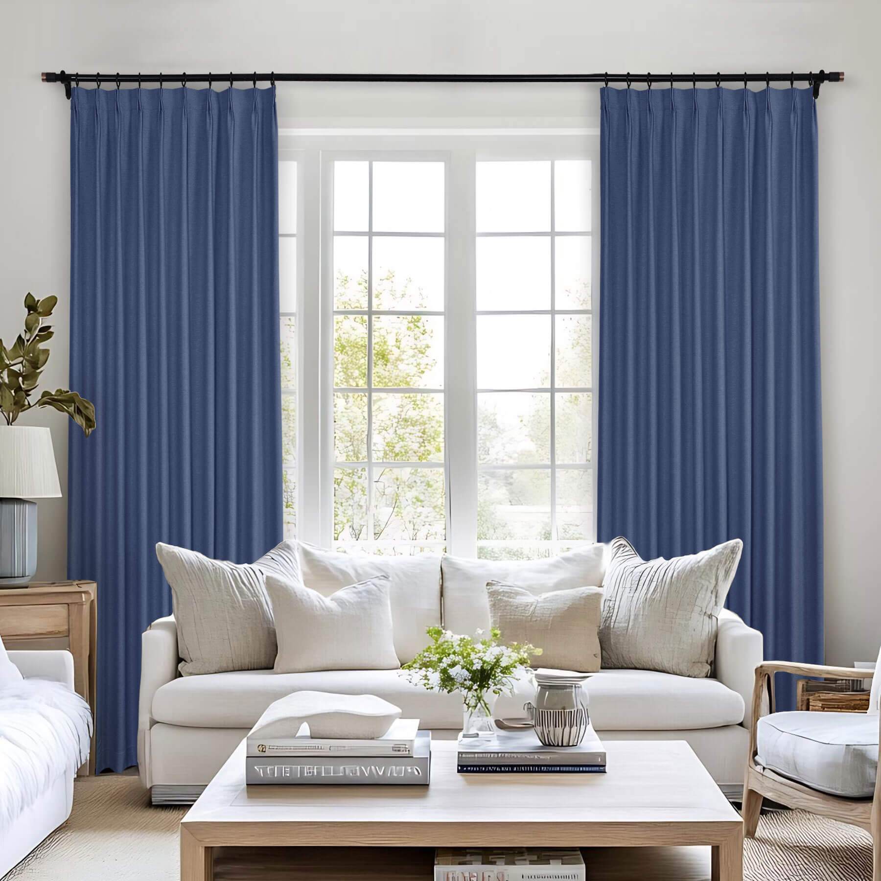 Frank Heavyweight Linen Blend Blackout Curtains - Thermal Insulated, Room Darkening, Pinch Pleat Drapes - Cololeaf -- #01 Ivory White
