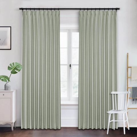 Frank Heavyweight Linen Blend Blackout Curtains - Thermal Insulated, Room Darkening, Pinch Pleat Drapes - Cololeaf -- #01 Ivory White