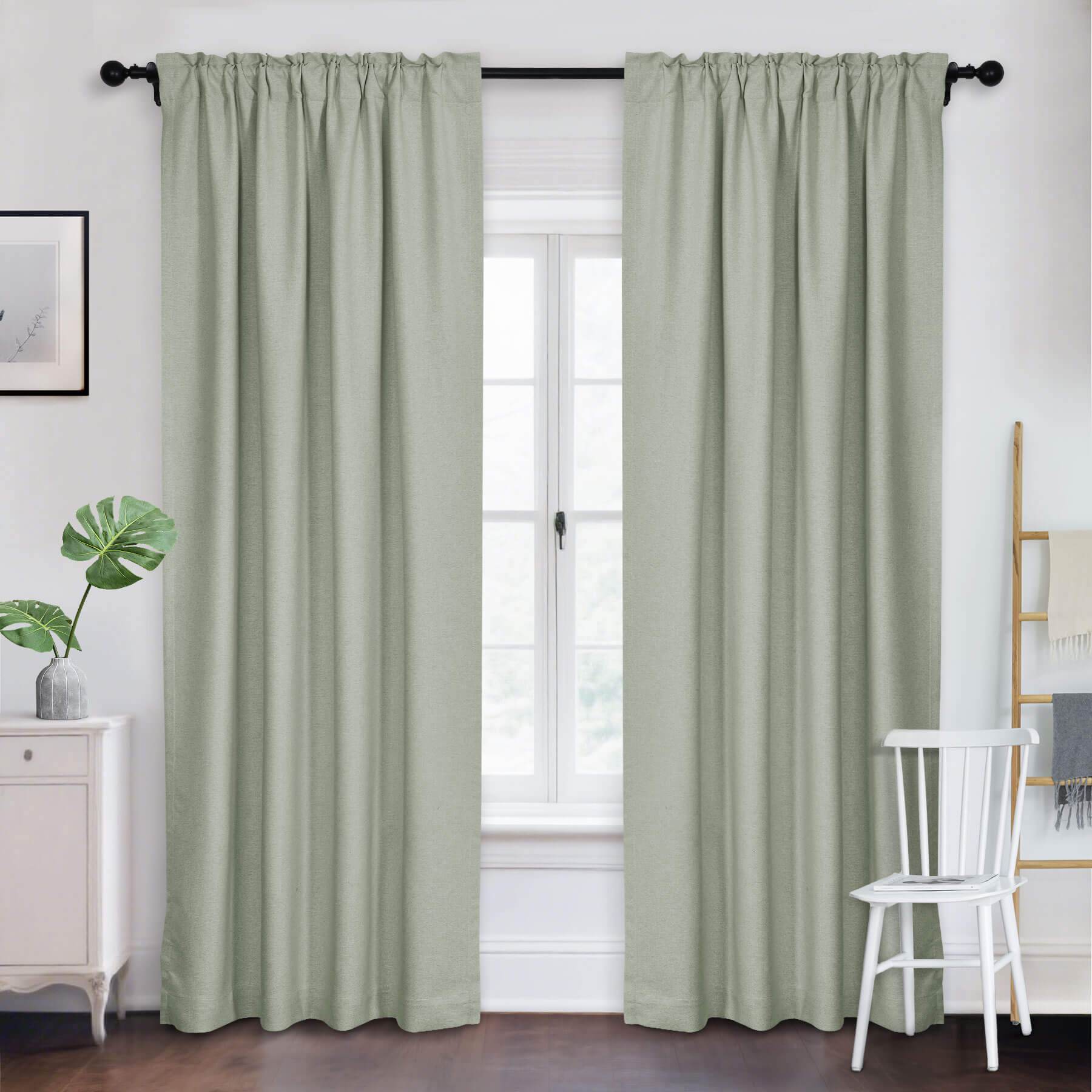 Frank Room Darkening Linen Blend Curtains Heavy Weight Thermal Blackout Drapes Back Tab & Rod Pocket - Cololeaf -- #07 Sand Beige