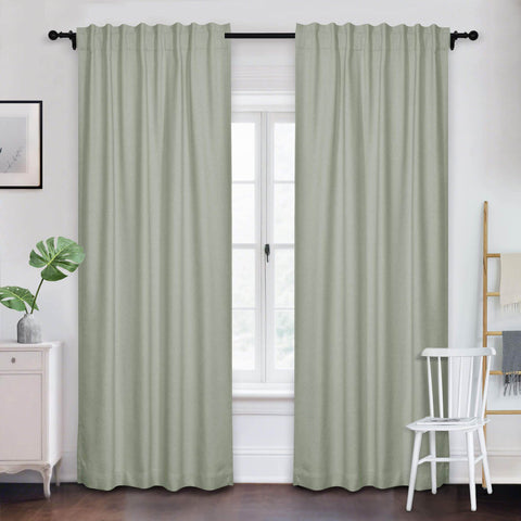 Frank Room Darkening Linen Blend Curtains Heavy Weight Thermal Blackout Drapes Back Tab & Rod Pocket - Cololeaf -- #07 Sand Beige