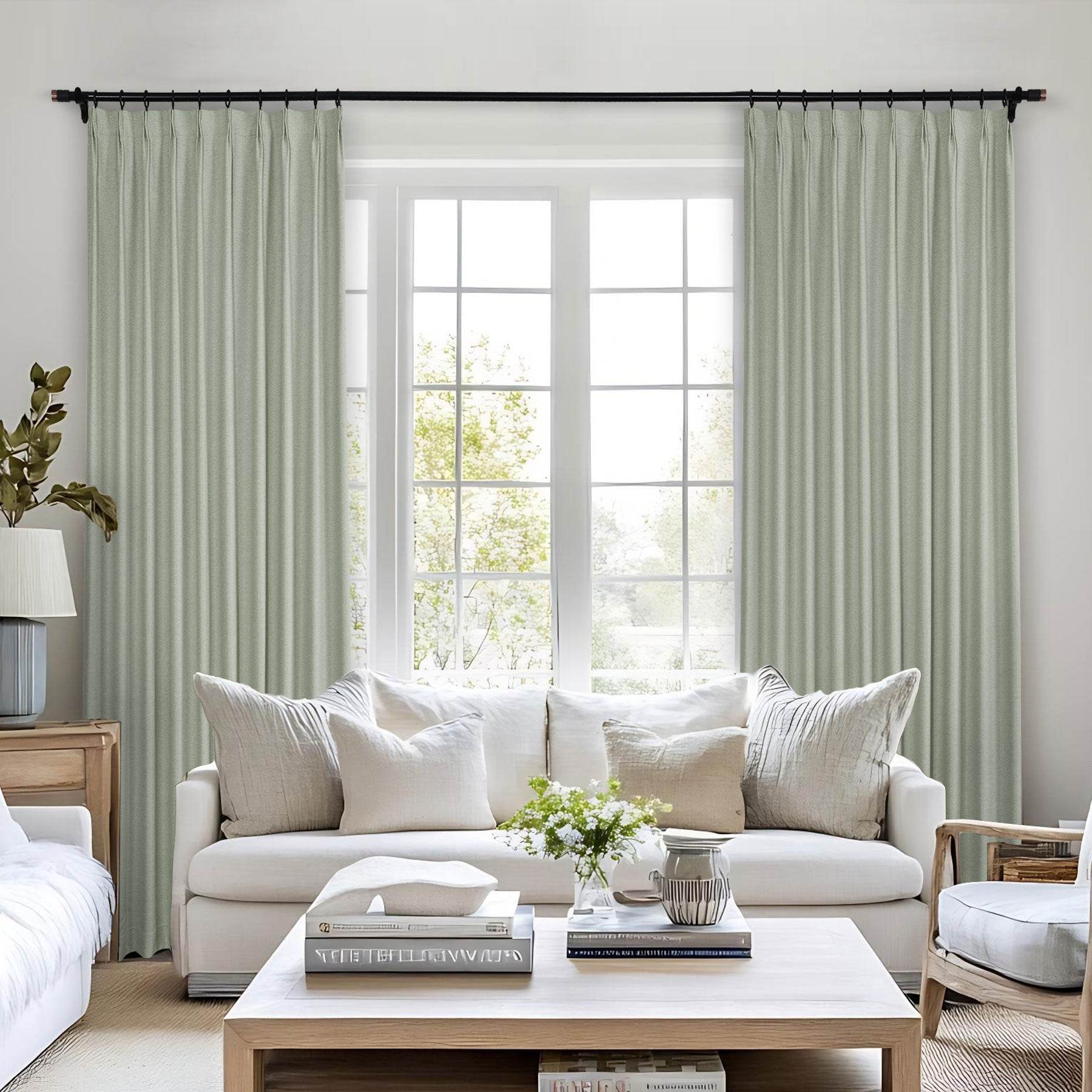 Frank Heavyweight Linen Blend Blackout Curtains - Thermal Insulated, Room Darkening, Pinch Pleat Drapes - Cololeaf
