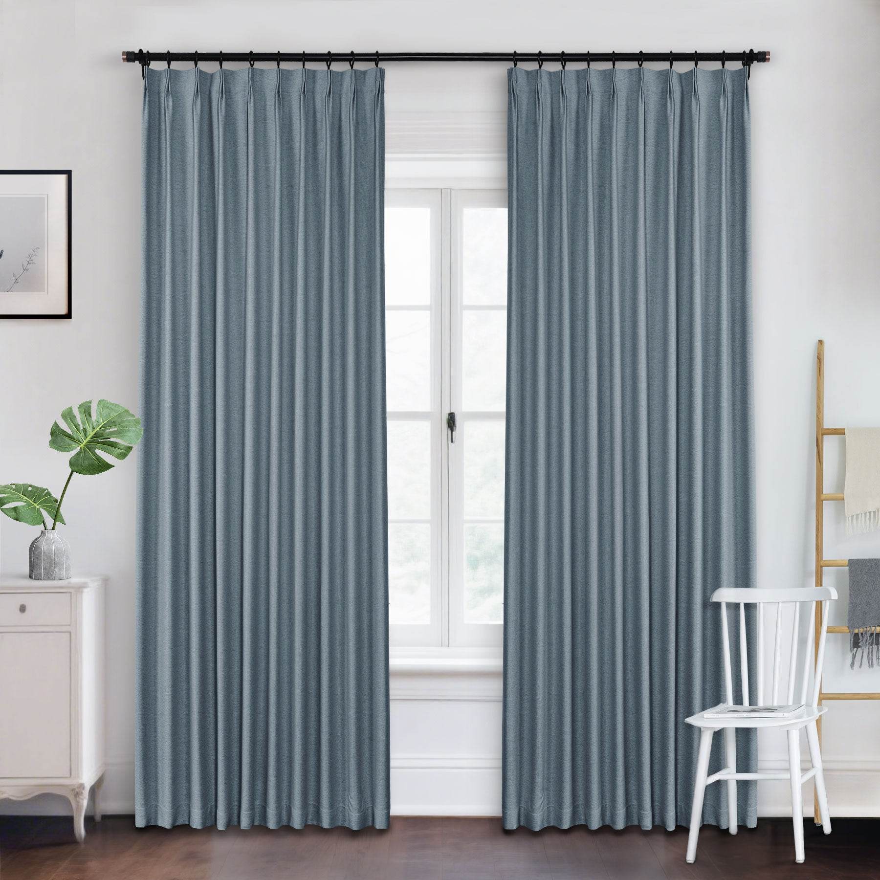 Frank Heavyweight Linen Blend Blackout Curtains - Thermal Insulated, Room Darkening, Pinch Pleat Drapes - Cololeaf