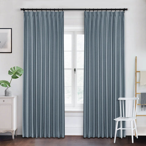 Frank Heavyweight Linen Blend Blackout Curtains - Thermal Insulated, Room Darkening, Pinch Pleat Drapes - Cololeaf
