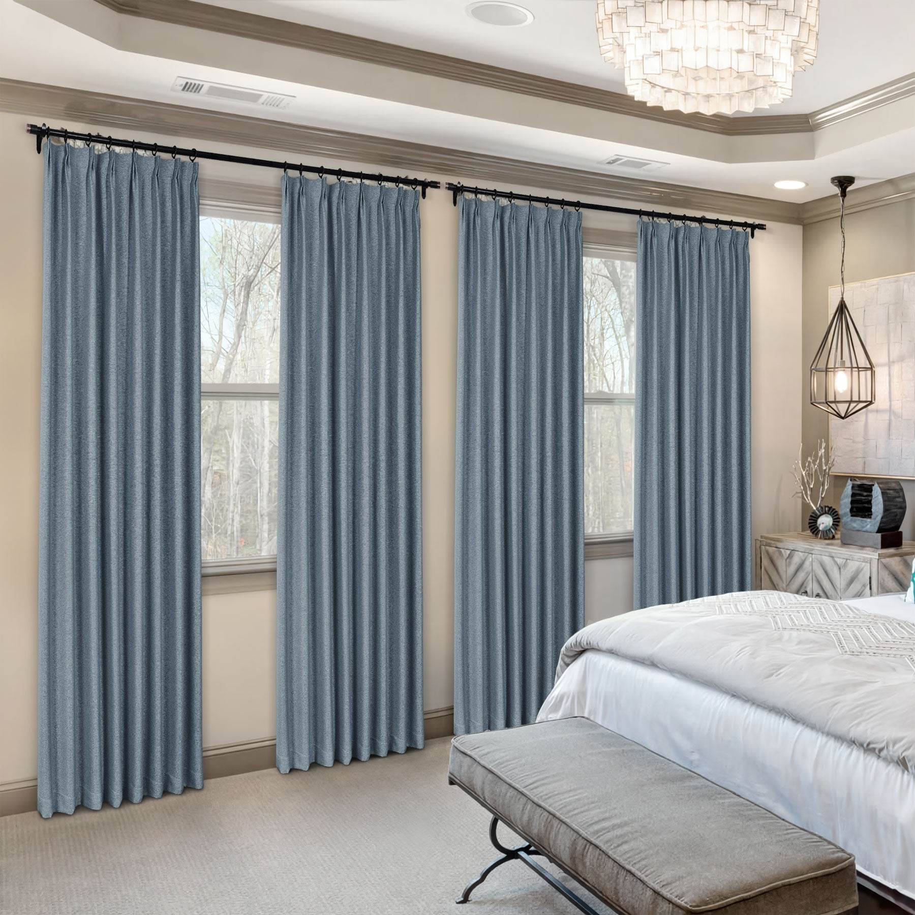 Frank Heavyweight Linen Blend Blackout Curtains - Thermal Insulated, Room Darkening, Pinch Pleat Drapes - Cololeaf