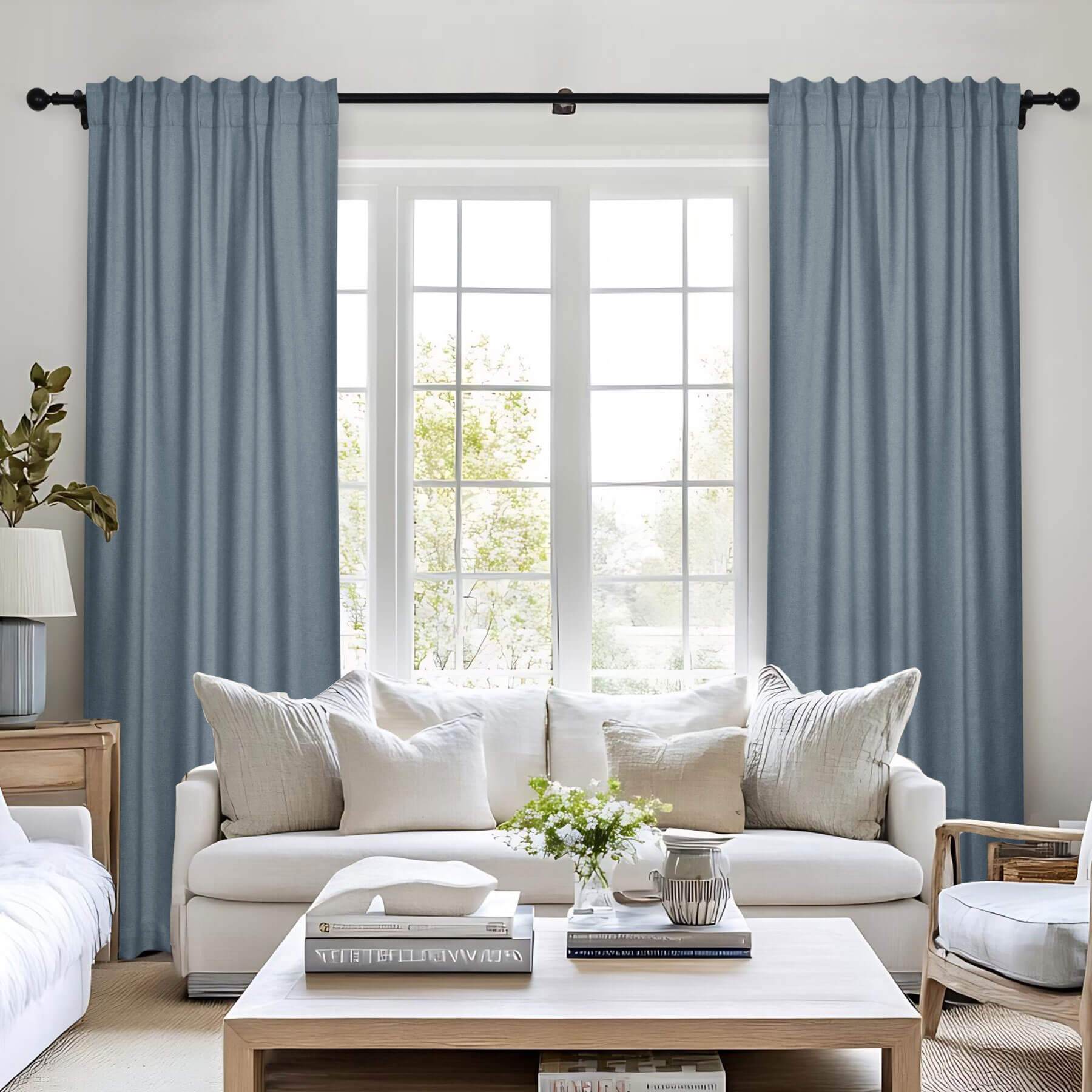 Frank Room Darkening Linen Blend Curtains Heavy Weight Thermal Blackout Drapes Back Tab & Rod Pocket - Cololeaf -- #07 Sand Beige