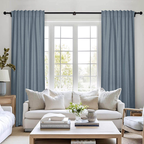 Frank Room Darkening Linen Blend Curtains Heavy Weight Thermal Blackout Drapes Back Tab & Rod Pocket - Cololeaf -- #07 Sand Beige