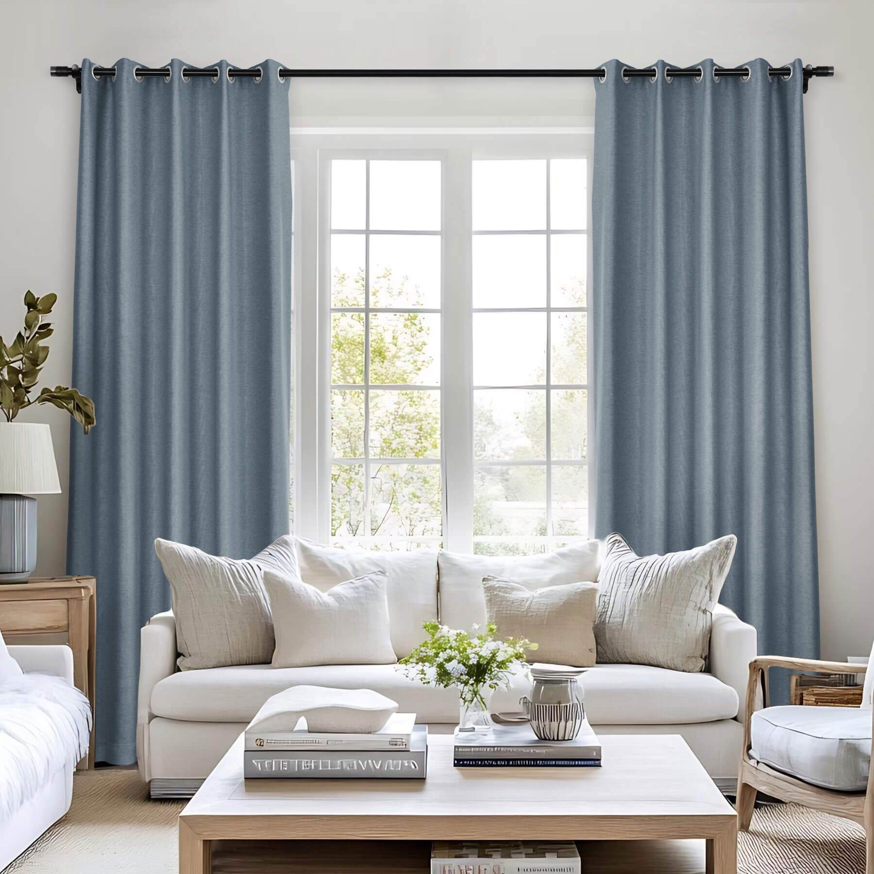 Frank Room Darkening Linen Blend Curtains Heavy Weight Thermal Blackout Drapes Grommet - Cololeaf -- #01 Ivory White