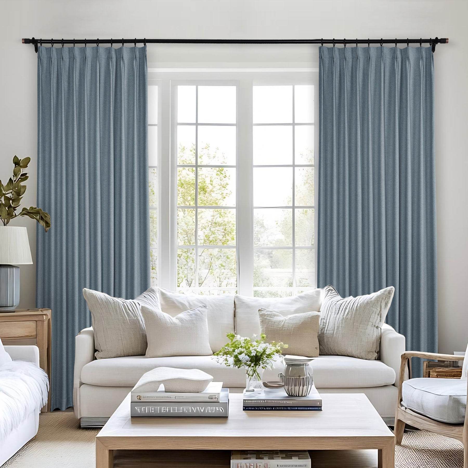Frank Heavyweight Linen Blend Blackout Curtains - Thermal Insulated, Room Darkening, Pinch Pleat Drapes - Cololeaf