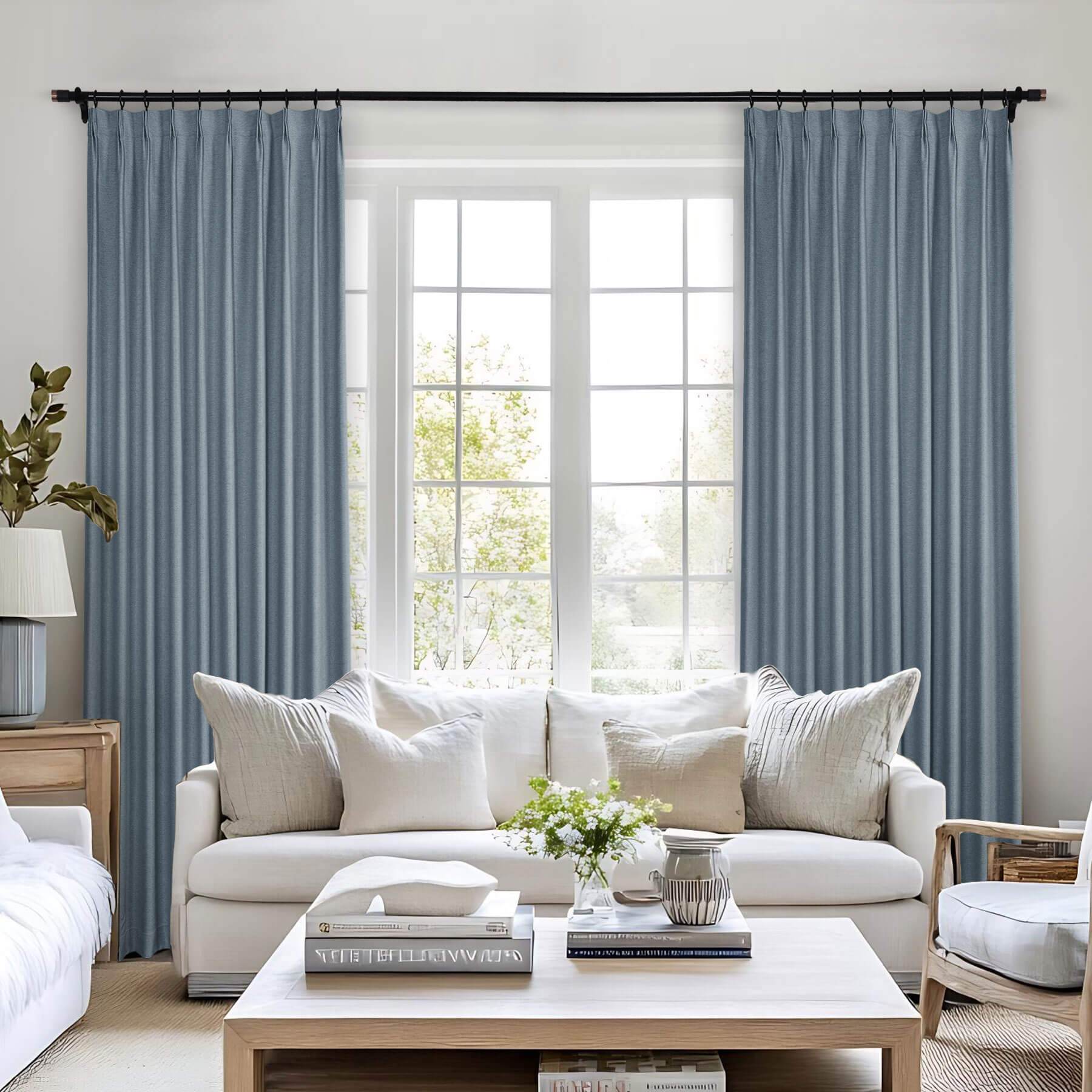 Frank Heavyweight Linen Blend Blackout Curtains - Thermal Insulated, Room Darkening, Pinch Pleat Drapes - Cololeaf -- #01 Ivory White