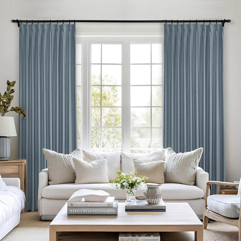 Frank Heavyweight Linen Blend Blackout Curtains - Thermal Insulated, Room Darkening, Pinch Pleat Drapes - Cololeaf