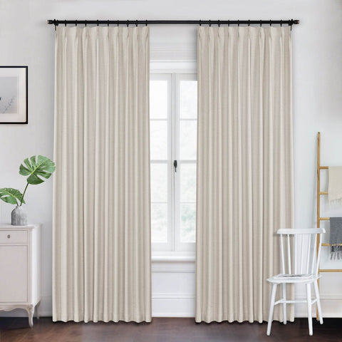 Frank Heavyweight Linen Blend Blackout Curtains - Thermal Insulated, Room Darkening, Pinch Pleat Drapes - Cololeaf