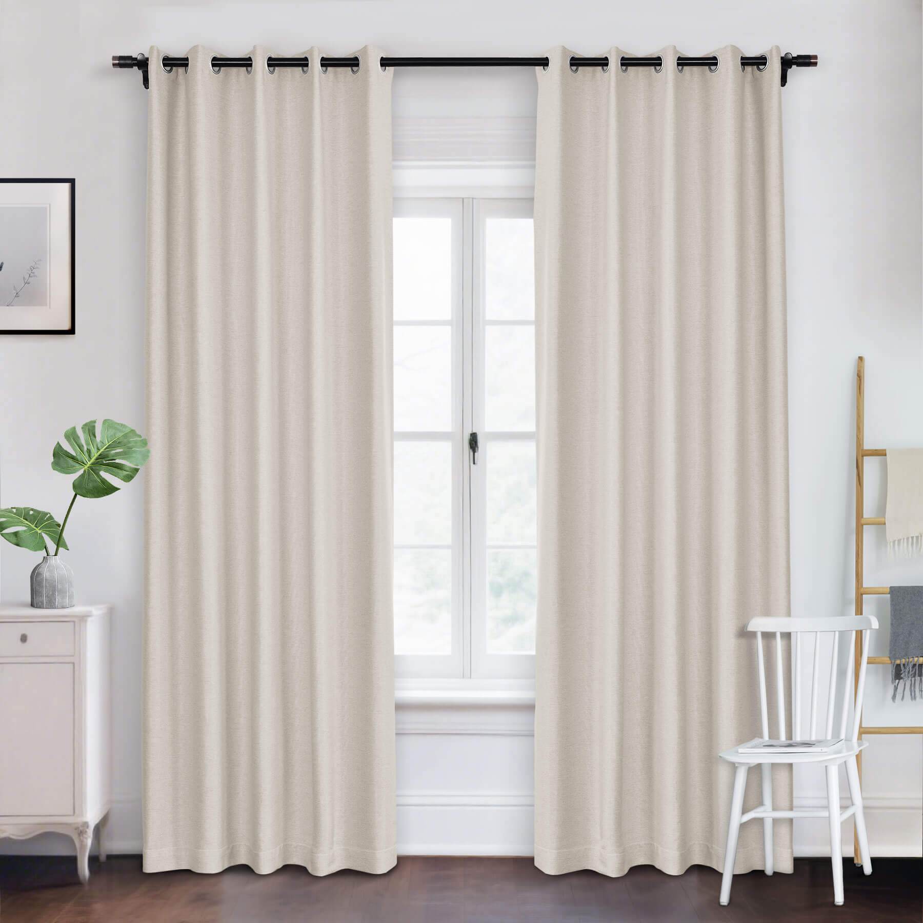 Frank Room Darkening Linen Blend Curtains Heavy Weight Thermal Blackout Drapes Grommet - Cololeaf -- #01 Ivory White