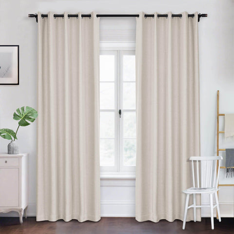 Frank Room Darkening Linen Blend Curtains Heavy Weight Thermal Blackout Drapes Grommet - Cololeaf -- #01 Ivory White