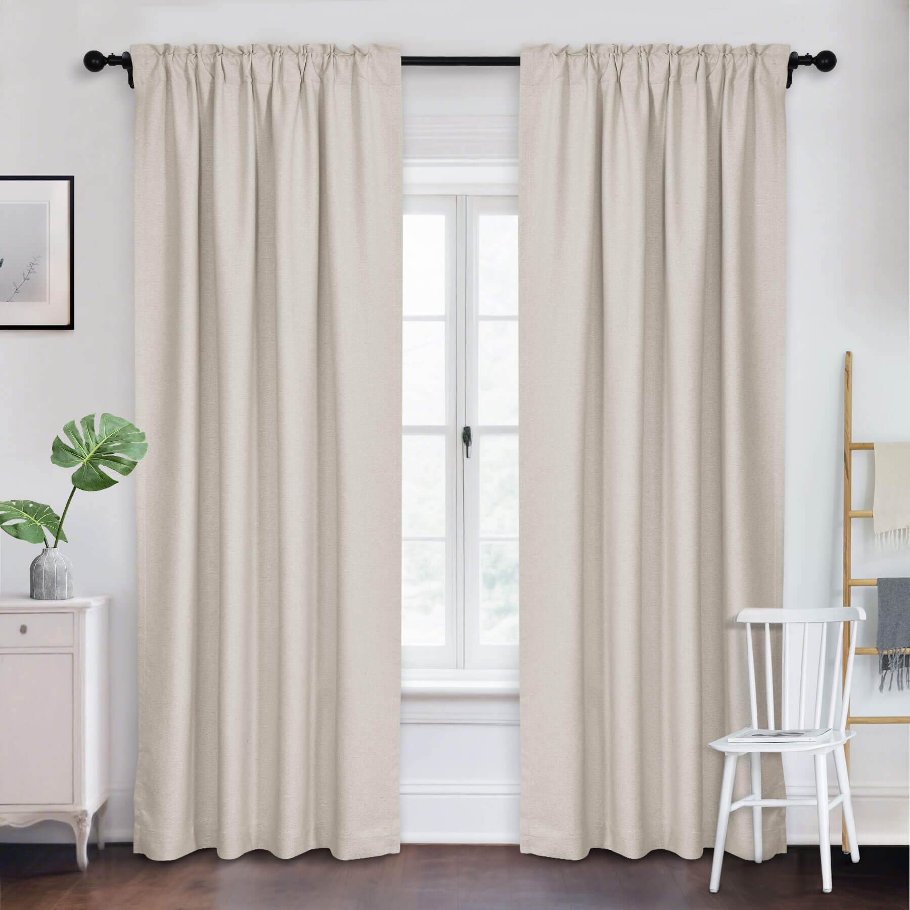 Frank Room Darkening Linen Blend Curtains Heavy Weight Thermal Blackout Drapes Back Tab & Rod Pocket - Cololeaf -- #07 Sand Beige