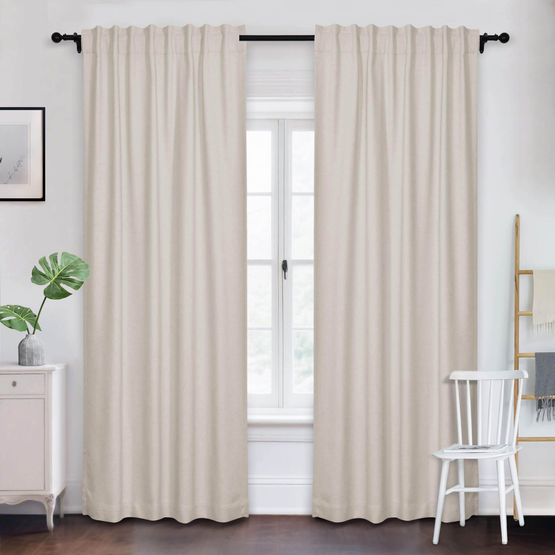 Frank Room Darkening Linen Blend Curtains Heavy Weight Thermal Blackout Drapes Back Tab & Rod Pocket - Cololeaf -- #07 Sand Beige