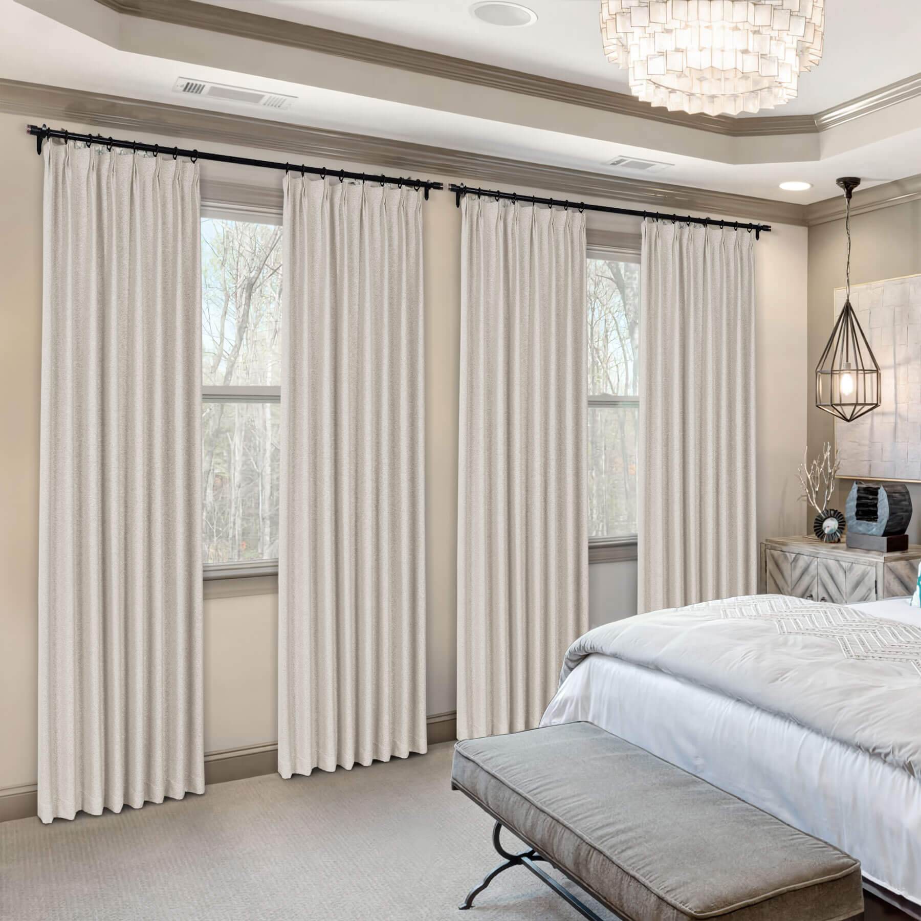 Frank Heavyweight Linen Blend Blackout Curtains - Thermal Insulated, Room Darkening, Pinch Pleat Drapes - Cololeaf -- #01 Ivory White
