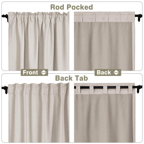 Frank Room Darkening Linen Blend Curtains Heavy Weight Thermal Blackout Drapes Back Tab & Rod Pocket - Cololeaf -- #07 Sand Beige