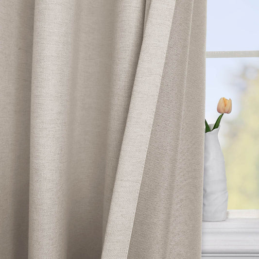 Frank Room Darkening Linen Blend Curtains Heavy Weight Thermal Blackout Drapes Grommet - Cololeaf