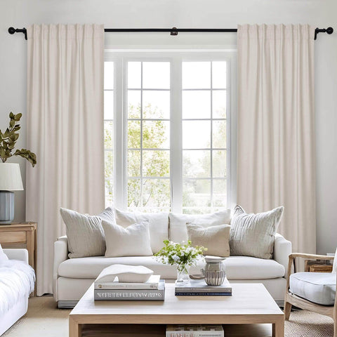 Frank Room Darkening Linen Blend Curtains Heavy Weight Thermal Blackout Drapes Back Tab & Rod Pocket - Cololeaf -- #07 Sand Beige