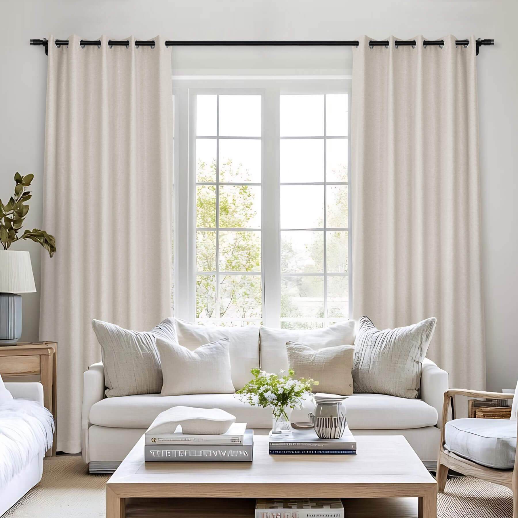 Frank Room Darkening Linen Blend Curtains Heavy Weight Thermal Blackout Drapes Grommet - Cololeaf -- #01 Ivory White