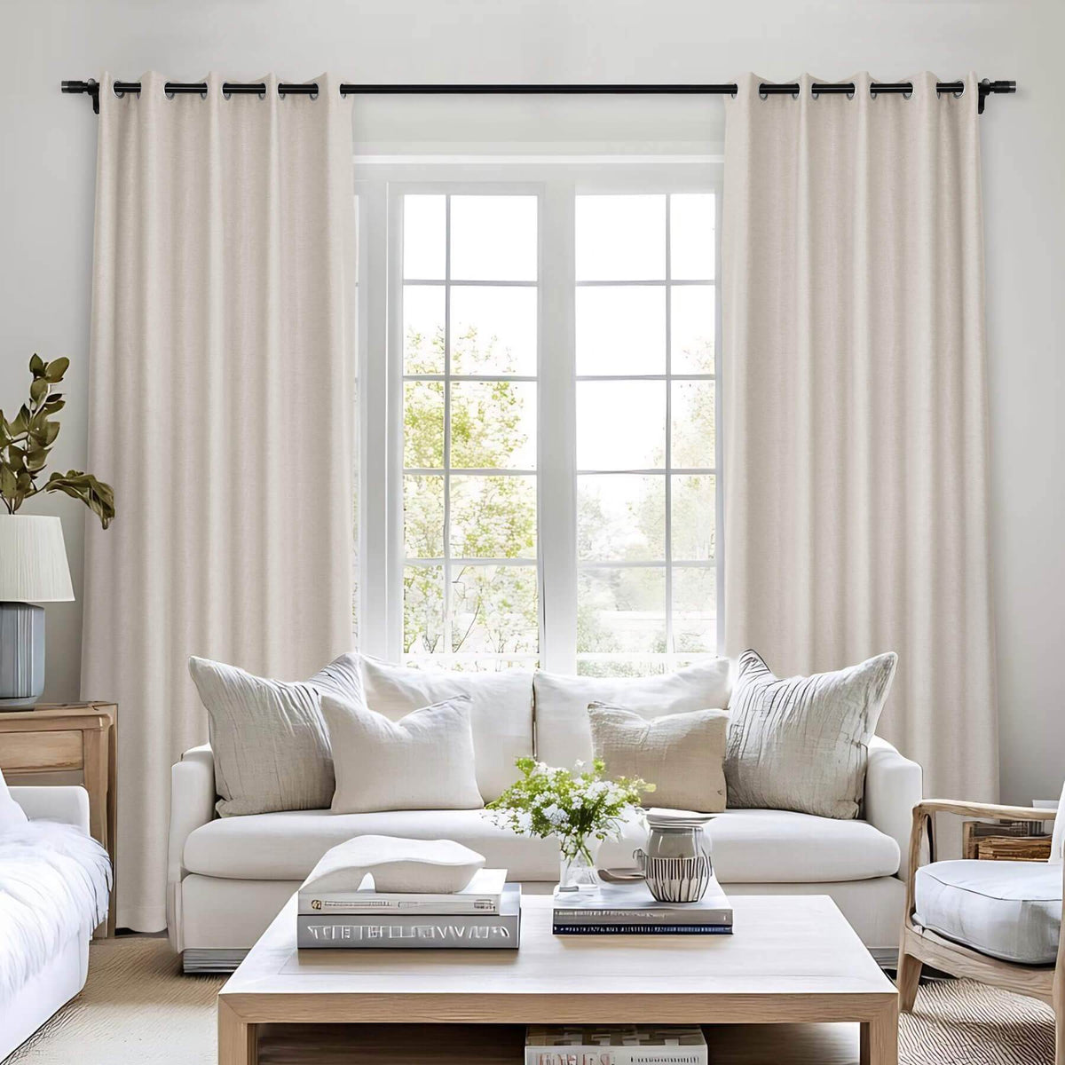 Frank Room Darkening Linen Blend Curtains Heavy Weight Thermal Blackout Drapes Grommet - Cololeaf -- #01 Ivory White